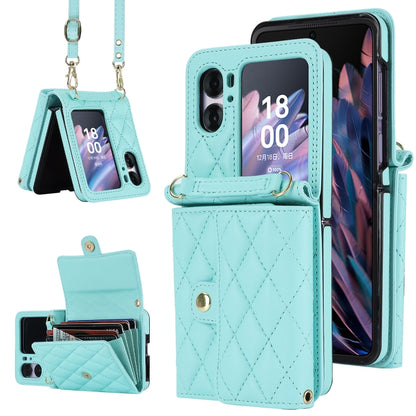 For OPPO Find N2 Flip Rhombic Texture Card Bag PU Phone Case with Long Lanyard(Mint Green) - Find N2 Flip Cases by PMC Jewellery | Online Shopping South Africa | PMC Jewellery