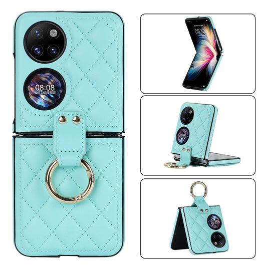 For Huawei P50 Pocket Rhombic Microfiber Folding Phone Case with Ring(Blue) - Huawei Cases by PMC Jewellery | Online Shopping South Africa | PMC Jewellery | Buy Now Pay Later Mobicred