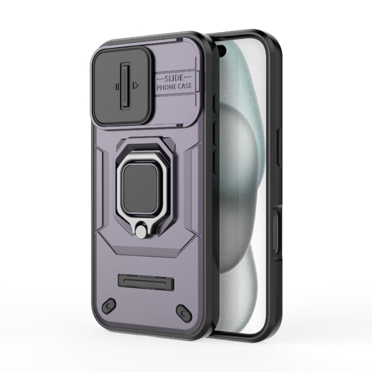 For iPhone 16 Sliding Camshield TPU + PC Shockproof Phone Case with Holder(Purple) - iPhone 16 Cases by PMC Jewellery | Online Shopping South Africa | PMC Jewellery | Buy Now Pay Later Mobicred