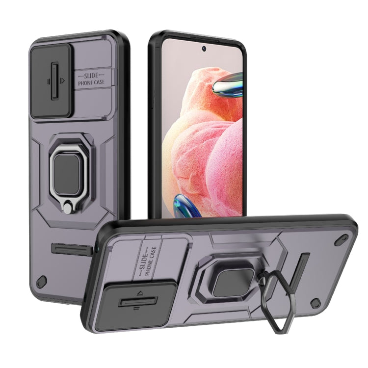 For Xiaomi Redmi Note 12 4G Global Sliding Camshield TPU + PC Shockproof Phone Case with Holder(Purple) - Xiaomi Cases by PMC TechLife | Online Shopping South Africa | PMC TechLife | Buy Now Pay Later Mobicred