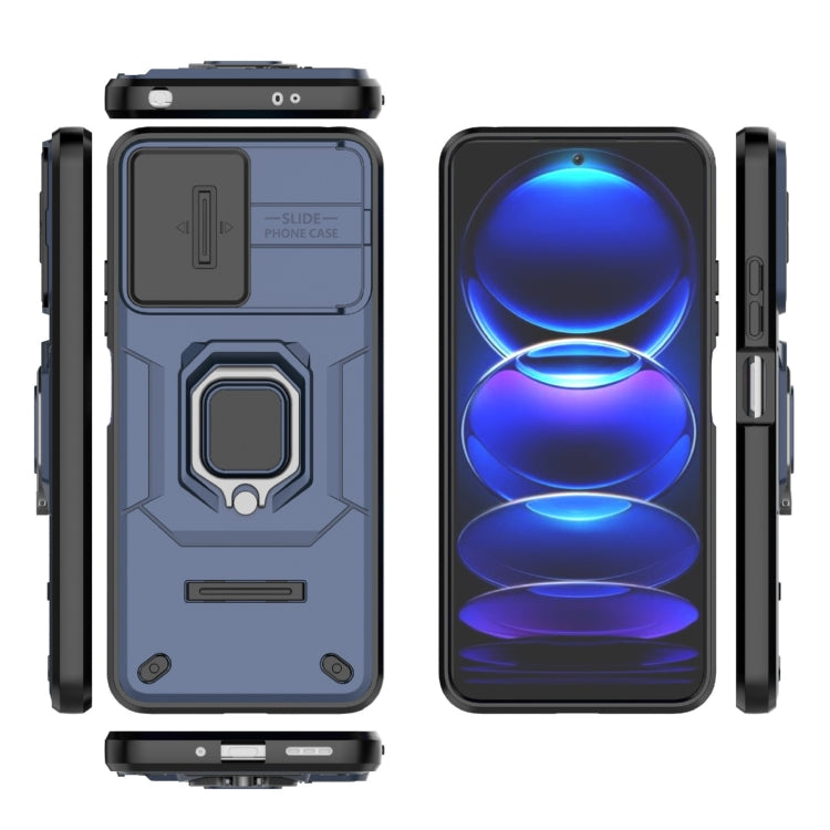 For Xiaomi Redmi Note 12 5G Global Sliding Camshield TPU + PC Shockproof Phone Case with Holder(Blue) - Xiaomi Cases by PMC TechLife | Online Shopping South Africa | PMC TechLife | Buy Now Pay Later Mobicred