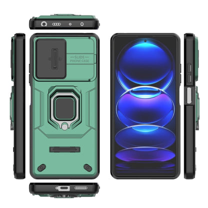 For Xiaomi Redmi Note 12 Pro+ 5G Global Sliding Camshield TPU + PC Shockproof Phone Case with Holder(Green) - Xiaomi Cases by PMC Jewellery | Online Shopping South Africa | PMC Jewellery | Buy Now Pay Later Mobicred