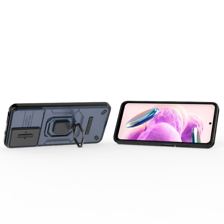 For Xiaomi Redmi Note 12S 4G Global Sliding Camshield TPU + PC Shockproof Phone Case with Holder(Blue) - Xiaomi Cases by PMC TechLife | Online Shopping South Africa | PMC TechLife | Buy Now Pay Later Mobicred