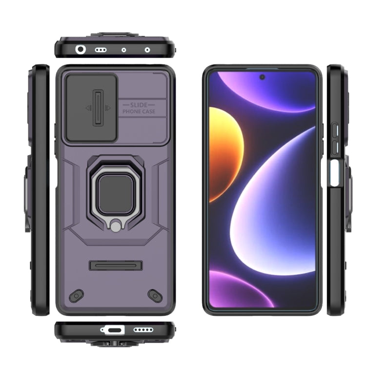 For Xiaomi Redmi Note 12 Turbo 5G Sliding Camshield TPU + PC Shockproof Phone Case with Holder(Purple) - Xiaomi Cases by PMC Jewellery | Online Shopping South Africa | PMC Jewellery | Buy Now Pay Later Mobicred