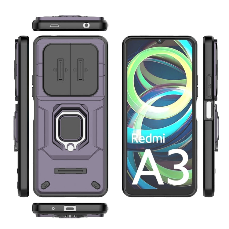 For Xiaomi Redmi A3 4G Global Sliding Camshield TPU + PC Shockproof Phone Case with Holder(Purple) - Xiaomi Cases by PMC Jewellery | Online Shopping South Africa | PMC Jewellery | Buy Now Pay Later Mobicred