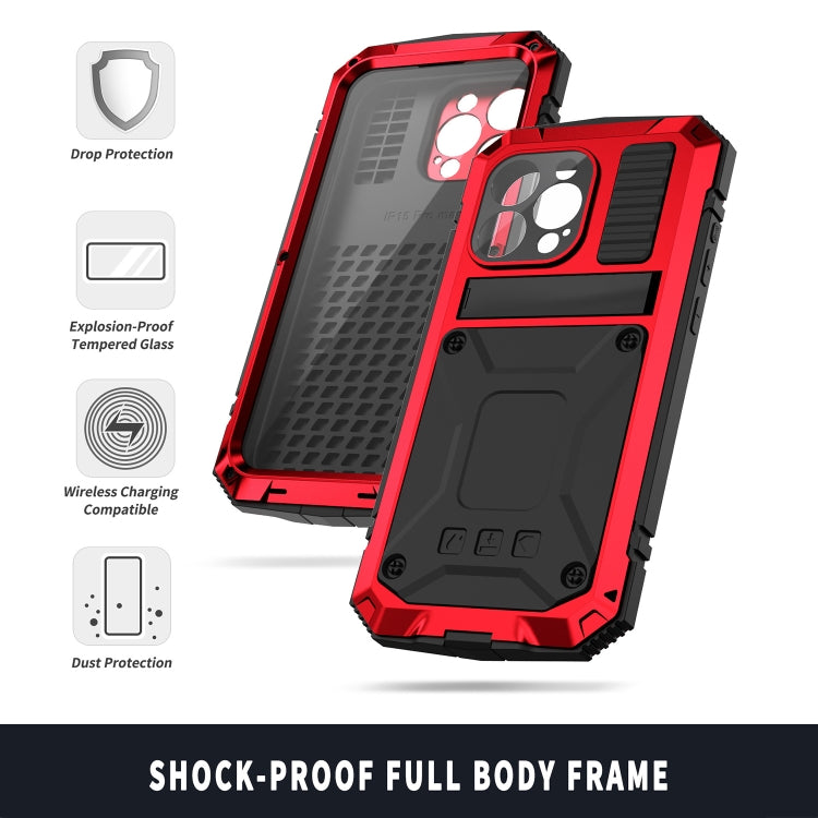 For iPhone 15 Pro R-JUST Shockproof Life Waterproof Dust-proof Metal + Silicone Phone Case with Holder(Red) - iPhone 15 Pro Cases by R-JUST | Online Shopping South Africa | PMC Jewellery