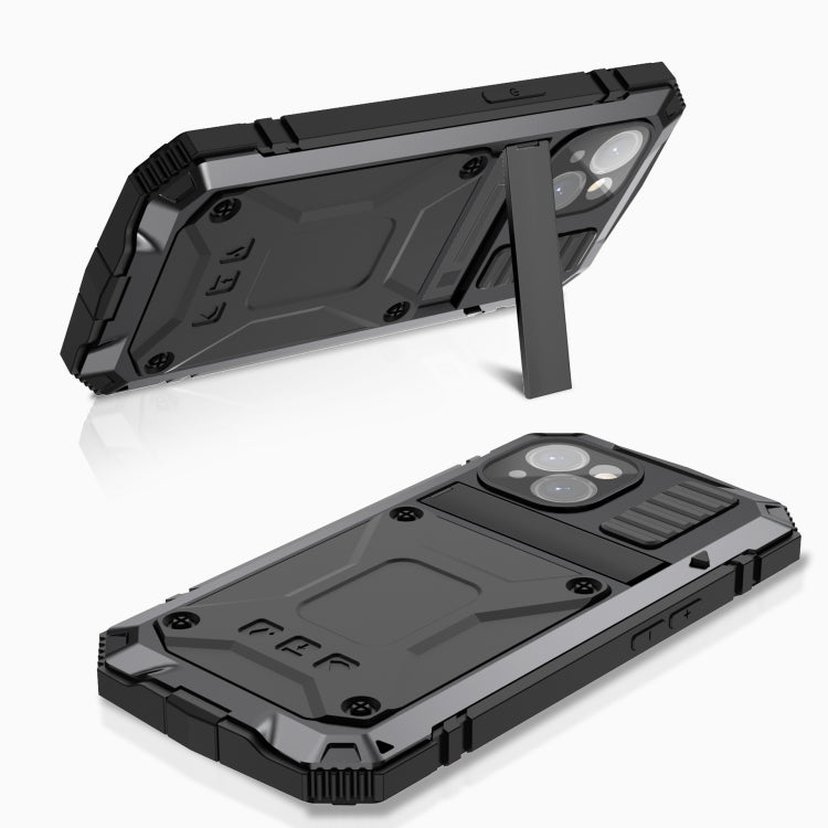 For iPhone 15 Plus R-JUST Shockproof Life Waterproof Dust-proof Metal + Silicone Phone Case with Holder(Black) - iPhone 15 Plus Cases by R-JUST | Online Shopping South Africa | PMC Jewellery