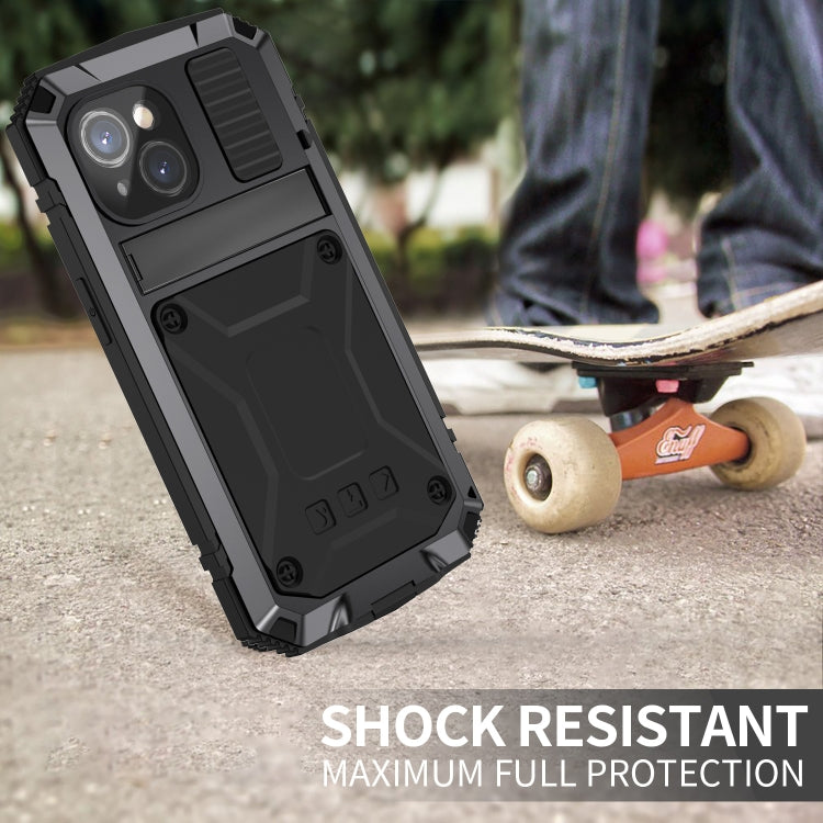For iPhone 15 R-JUST Shockproof Life Waterproof Dust-proof Metal + Silicone Phone Case with Holder(Black) - iPhone 15 Cases by R-JUST | Online Shopping South Africa | PMC Jewellery