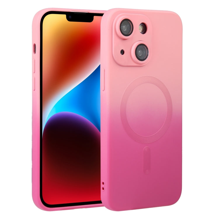 For iPhone 15 Liquid TPU Silicone Gradient MagSafe Phone Case(Pink Red) - iPhone 15 Cases by PMC TechLife | Online Shopping South Africa | PMC TechLife