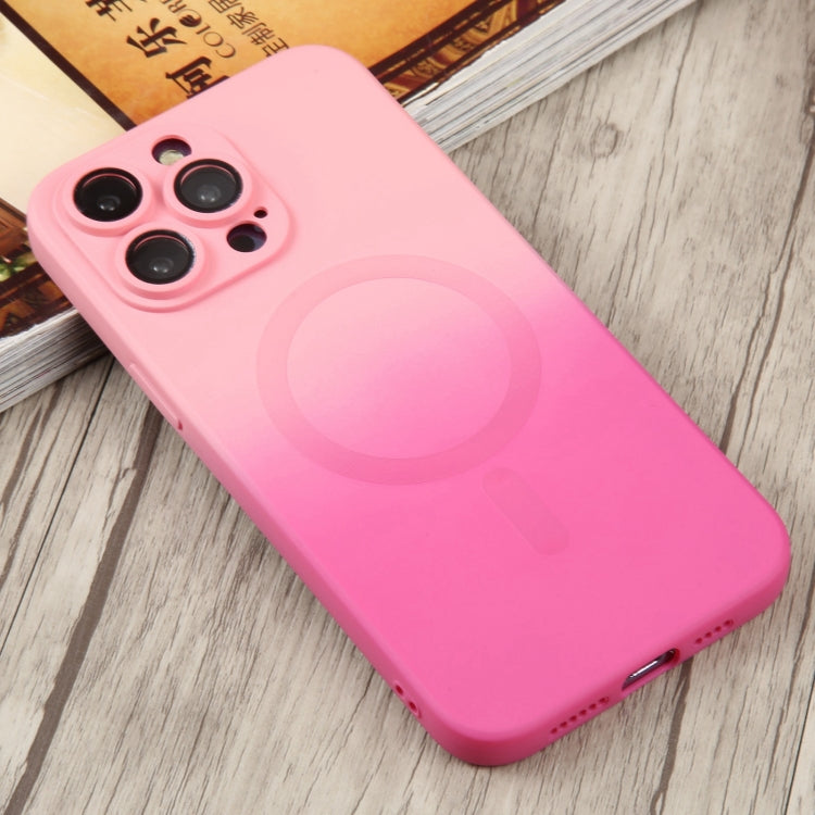 For iPhone 15 Liquid TPU Silicone Gradient MagSafe Phone Case(Pink Red) - iPhone 15 Cases by PMC TechLife | Online Shopping South Africa | PMC TechLife
