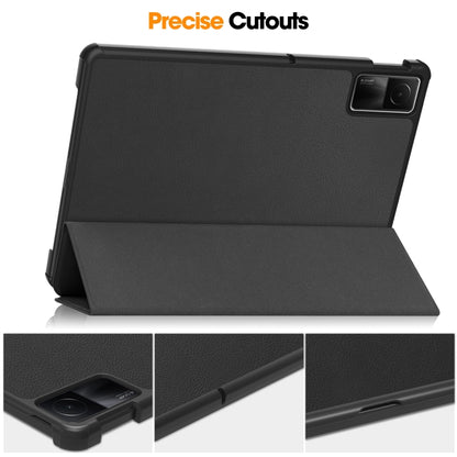 For Xiaomi Redmi Pad SE Custer Pure Color 3-Fold Holder Leather Tablet Case(Black) - More Tablet Cases by PMC Jewellery | Online Shopping South Africa | PMC Jewellery | Buy Now Pay Later Mobicred