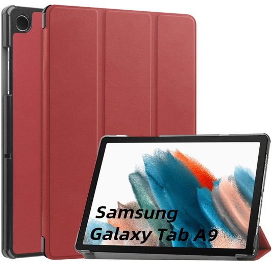 For Samsung Galaxy Tab A9 Custer Pure Color 3-Fold Holder Leather Tablet Case(Wine Red) - Others by PMC Jewellery | Online Shopping South Africa | PMC Jewellery | Buy Now Pay Later Mobicred