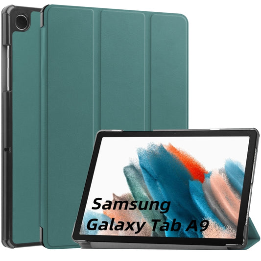 For Samsung Galaxy Tab A9 Custer Pure Color 3-Fold Holder Leather Tablet Case(Dark Green) - Others by PMC Jewellery | Online Shopping South Africa | PMC Jewellery | Buy Now Pay Later Mobicred