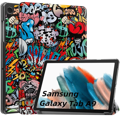 For Samsung Galaxy Tab A9 Custer Painted 3-Fold Holder Smart Leather Tablet Case(Graffiti) - Galaxy Tab A9 by PMC Jewellery | Online Shopping South Africa | PMC Jewellery