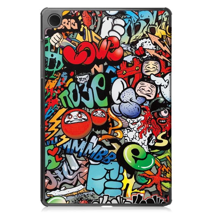 For Samsung Galaxy Tab A9 Custer Painted 3-Fold Holder Smart Leather Tablet Case(Graffiti) - Galaxy Tab A9 by PMC Jewellery | Online Shopping South Africa | PMC Jewellery