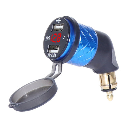 German EU Plug Special Motorcycle Elbow Charger Dual USB Voltmeter 4.2A Charger, Shell Color:Blue(Red Light) - Battery Charger by PMC Jewellery | Online Shopping South Africa | PMC Jewellery | Buy Now Pay Later Mobicred