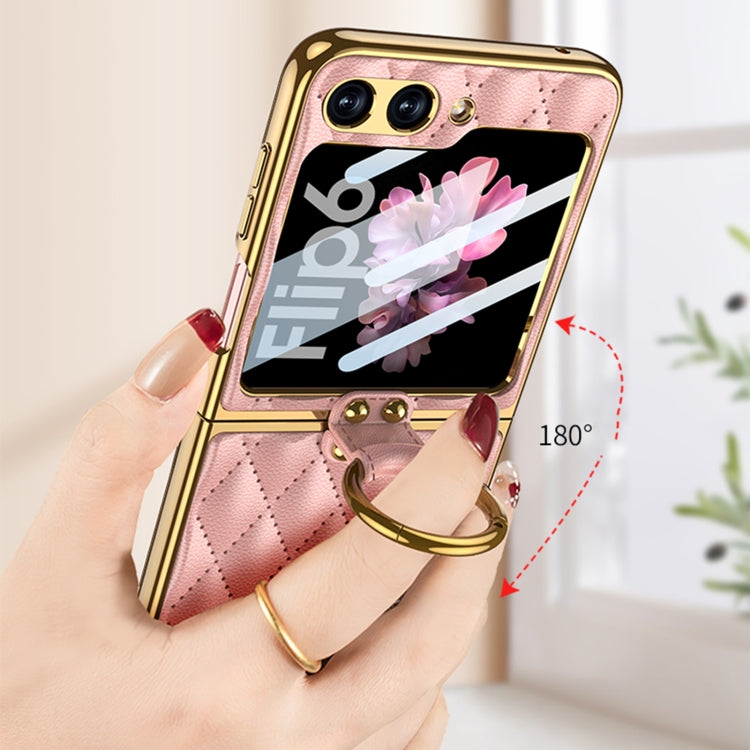 For Samsung Galaxy Z Flip6 GKK Integrated Plating Diamond Texture PU Phone Case with Ring(Purple) - Galaxy Z Flip6 5G Cases by GKK | Online Shopping South Africa | PMC Jewellery | Buy Now Pay Later Mobicred