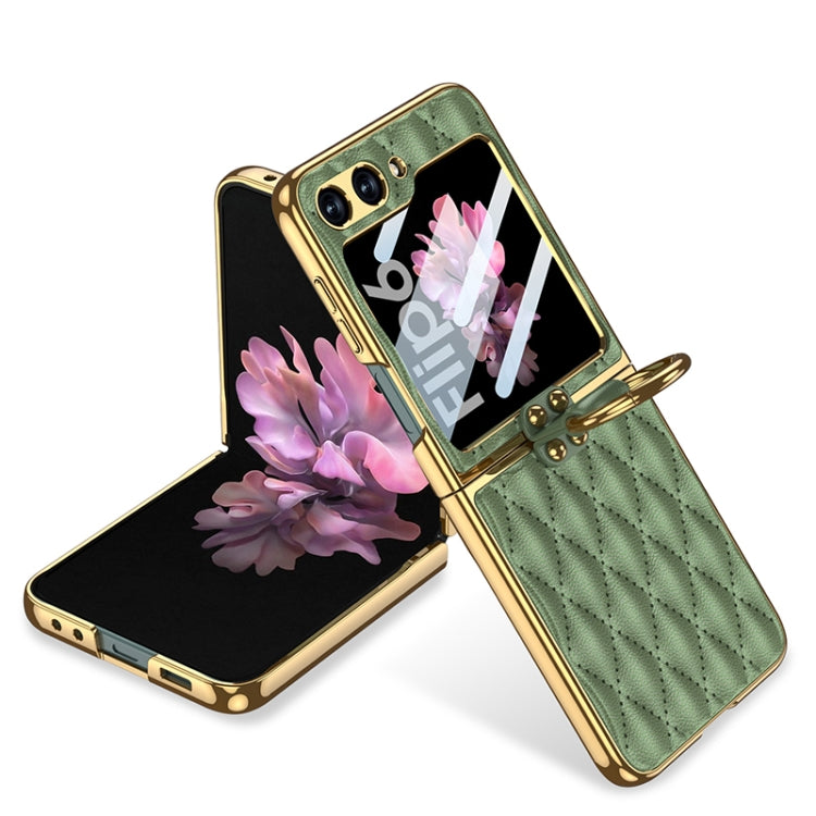 For Samsung Galaxy Z Flip6 GKK Integrated Plating Diamond Texture PU Phone Case with Ring(Matcha Green) - Galaxy Z Flip6 5G Cases by GKK | Online Shopping South Africa | PMC Jewellery | Buy Now Pay Later Mobicred