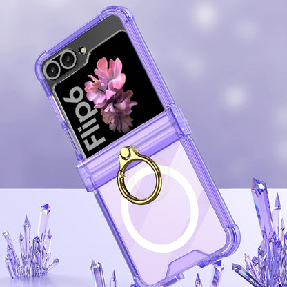 For Samsung Galaxy Z Flip6 GKK MagSafe Airbag Hinge Shockproof Phone Case with Ring Holder(Transparent) - Galaxy Z Flip6 5G Cases by GKK | Online Shopping South Africa | PMC Jewellery | Buy Now Pay Later Mobicred