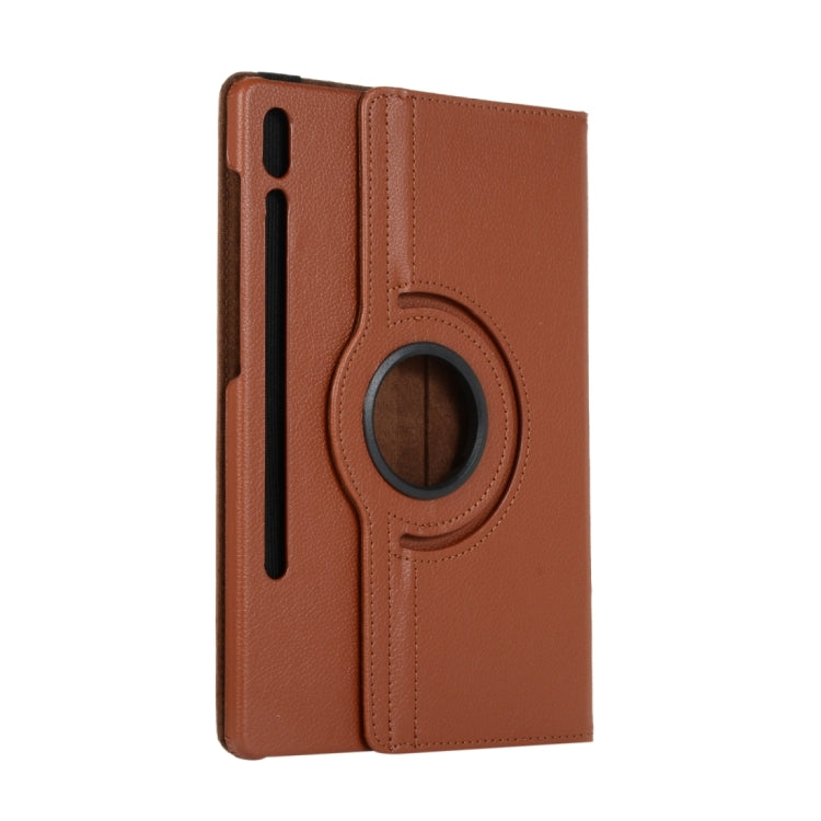 For Samsung Galaxy Tab S9 360 Degrees Rotation Holder Litchi Texture Leather Tablet Case(Brown) - Galaxy Tab S9 Cases by PMC Jewellery | Online Shopping South Africa | PMC Jewellery | Buy Now Pay Later Mobicred