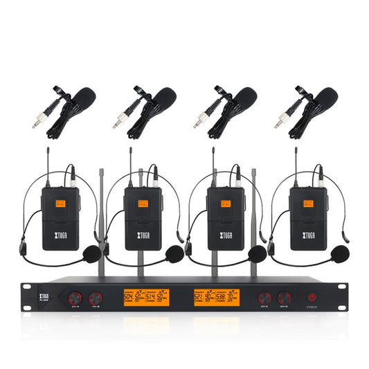 XTUGA A400-B Professional 4-Channel UHF Wireless Microphone System with 4 BodyPack Lavalier Headset Microphone(AU Plug) - Microphone by XTUGA | Online Shopping South Africa | PMC Jewellery | Buy Now Pay Later Mobicred