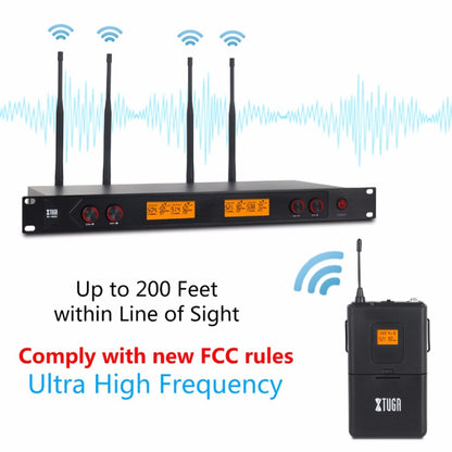 XTUGA A400-B Professional 4-Channel UHF Wireless Microphone System with 4 BodyPack Lavalier Headset Microphone(UK Plug) - Microphone by XTUGA | Online Shopping South Africa | PMC Jewellery | Buy Now Pay Later Mobicred