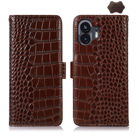 For Nothing Phone 2 Crocodile Top Layer Cowhide Leather Phone Case(Brown) - More Brand by PMC Jewellery | Online Shopping South Africa | PMC Jewellery | Buy Now Pay Later Mobicred