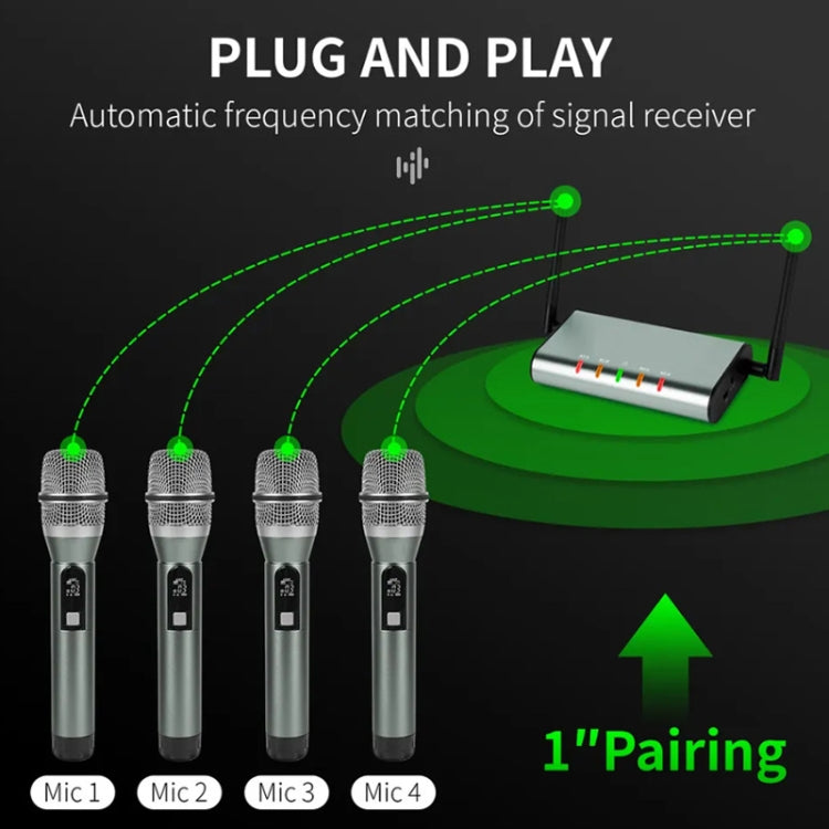 XTUGA U-F4600 Professional 4-Channel UHF Wireless Microphone System with 4 Handheld Microphone(UK Plug) - Microphone by XTUGA | Online Shopping South Africa | PMC TechLife | Buy Now Pay Later Mobicred