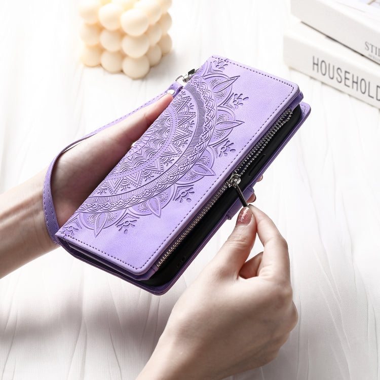 For iPhone 16 Plus Multi-Card Totem Zipper Leather Phone Case(Purple) - iPhone 16 Plus Cases by PMC Jewellery | Online Shopping South Africa | PMC Jewellery | Buy Now Pay Later Mobicred