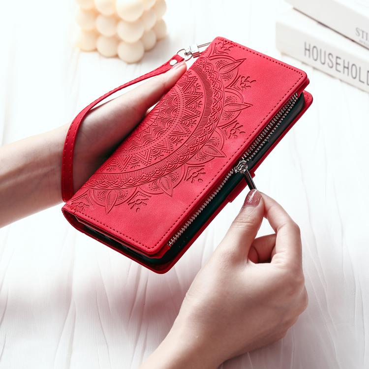 For iPhone 16e Multi-Card Totem Zipper Leather Phone Case(Red) - iPhone 16e Cases by PMC TechLife | Online Shopping South Africa | PMC TechLife | Buy Now Pay Later Mobicred