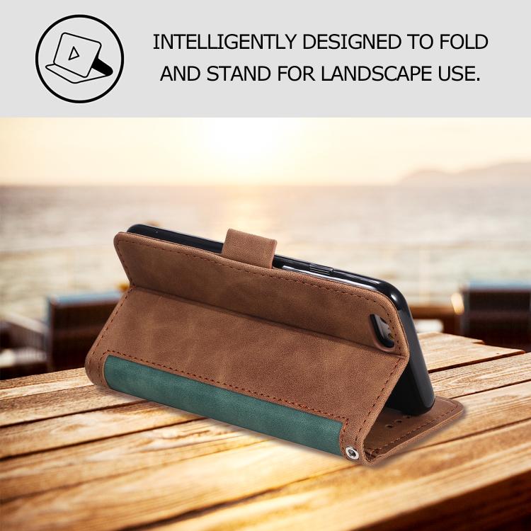 For iPhone 16e Retro Splicing Horizontal Flip Leather Phone Case(Green) - iPhone 16e Cases by PMC TechLife | Online Shopping South Africa | PMC TechLife | Buy Now Pay Later Mobicred