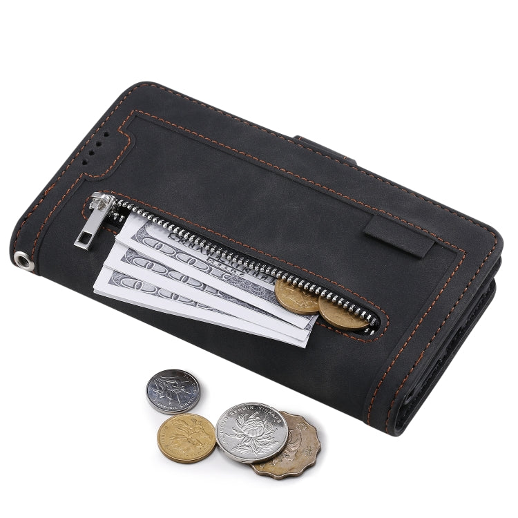For iPhone 16 Pro Max Nine Card Zipper Bag Leather Phone Case with Lanyard(Black) - iPhone 16 Pro Max Cases by PMC TechLife | Online Shopping South Africa | PMC TechLife | Buy Now Pay Later Mobicred