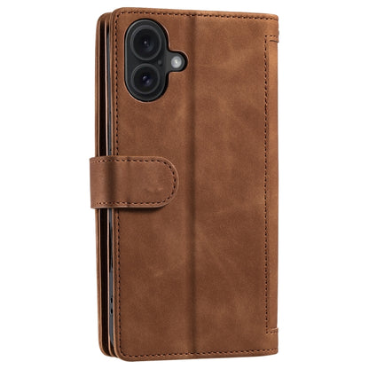 For iPhone 16 Nine Card Zipper Bag Leather Phone Case with Lanyard(Brown) - iPhone 16 Cases by PMC Jewellery | Online Shopping South Africa | PMC Jewellery | Buy Now Pay Later Mobicred