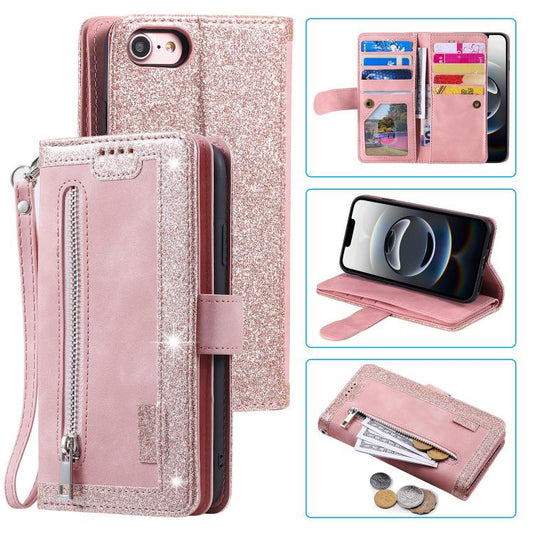 For iPhone 16e Nine Card Zipper Bag Leather Phone Case with Lanyard(Pink) - iPhone 16e Cases by PMC Jewellery | Online Shopping South Africa | PMC Jewellery | Buy Now Pay Later Mobicred