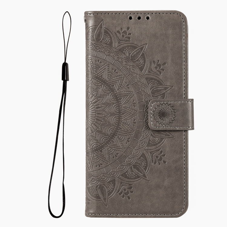 For iPhone 16 Pro Totem Flower Embossed Leather Phone Case(Grey) - iPhone 16 Pro Cases by PMC TechLife | Online Shopping South Africa | PMC TechLife | Buy Now Pay Later Mobicred