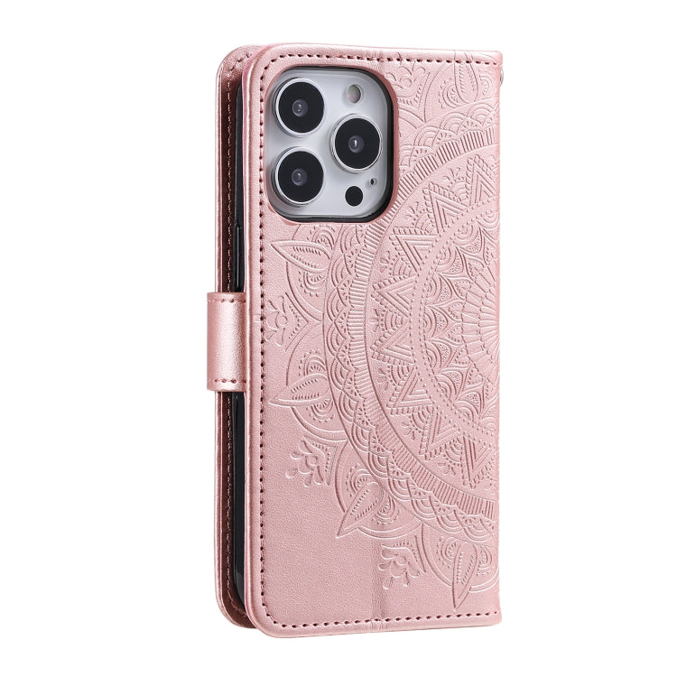 For iPhone 16 Pro Totem Flower Embossed Leather Phone Case(Rose Gold) - iPhone 16 Pro Cases by PMC Jewellery | Online Shopping South Africa | PMC Jewellery | Buy Now Pay Later Mobicred