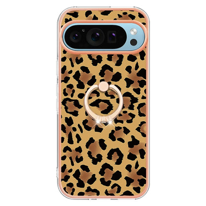 For Google Pixel 9 / 9 Pro Electroplating Dual-side IMD Phone Case with Ring Holder(Leopard Print) - Google Cases by PMC Jewellery | Online Shopping South Africa | PMC Jewellery | Buy Now Pay Later Mobicred