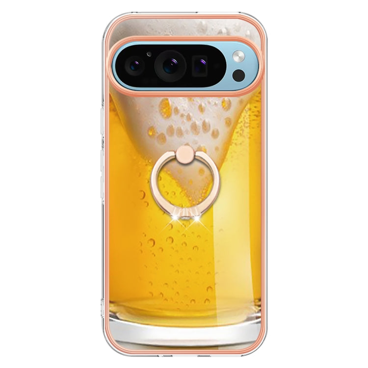 For Google Pixel 9 / 9 Pro Electroplating Dual-side IMD Phone Case with Ring Holder(Draft Beer) - Google Cases by PMC Jewellery | Online Shopping South Africa | PMC Jewellery | Buy Now Pay Later Mobicred