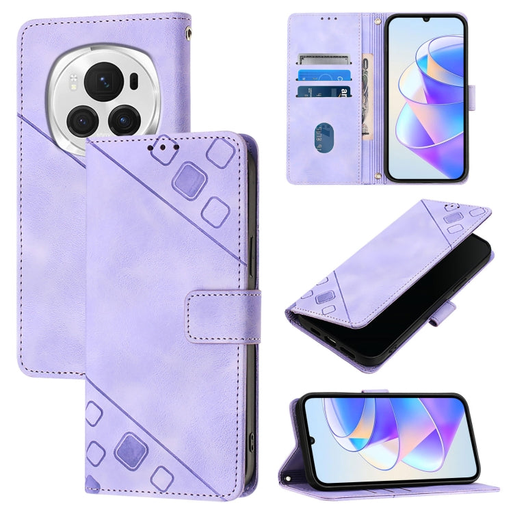 For Honor Magic6 Pro 5G Global Skin-feel Embossed Leather Phone Case(Light Purple) - Honor Cases by PMC Jewellery | Online Shopping South Africa | PMC Jewellery | Buy Now Pay Later Mobicred