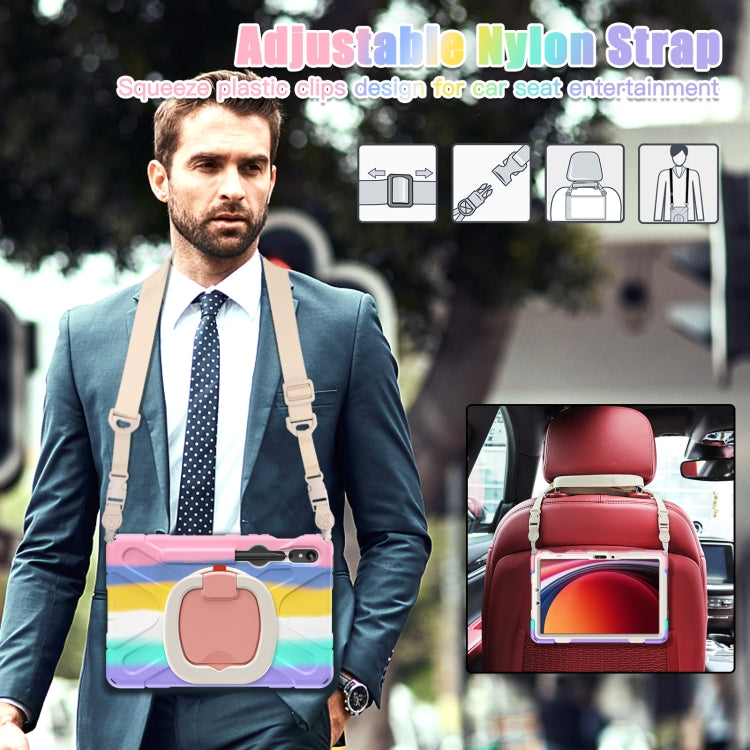 For Samsung Galaxy Tab S9 / S8 / S7 Silicone Hybrid PC Tablet Case with Holder & Shoulder Strap(Colorful Pink) - Other Galaxy Tab PC by PMC Jewellery | Online Shopping South Africa | PMC Jewellery | Buy Now Pay Later Mobicred