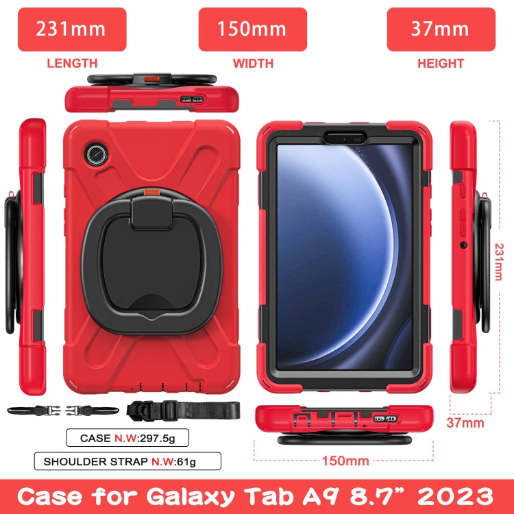 For Samsung Galaxy Tab A9 Silicone Hybrid PC Tablet Case with Holder & Shoulder Strap(Red) - Galaxy Tab A9 by PMC Jewellery | Online Shopping South Africa | PMC Jewellery