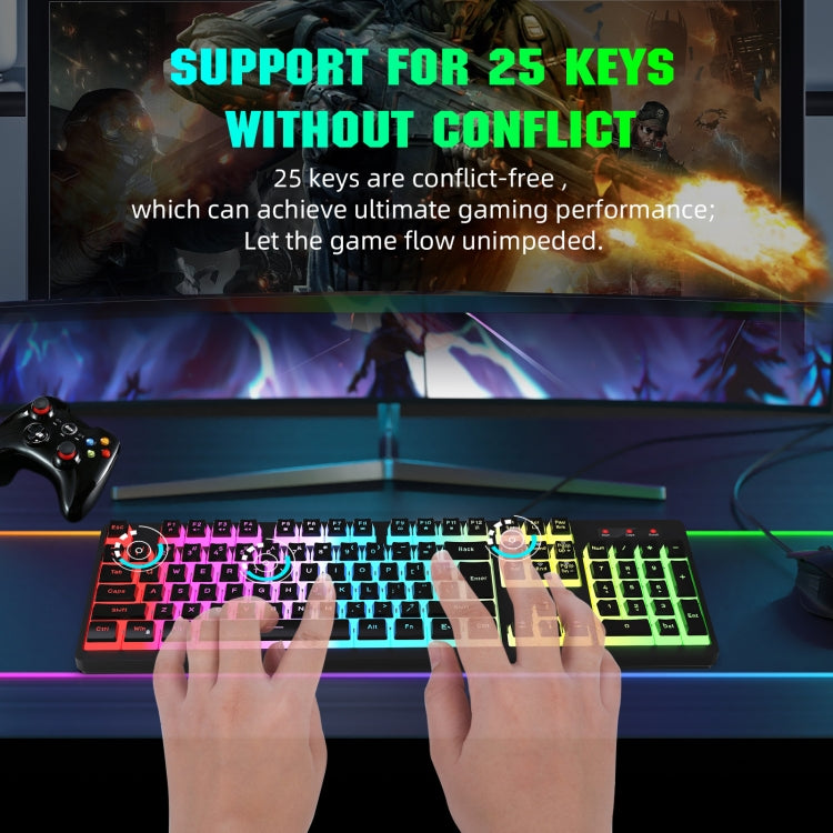 HXSJ L200+X100 Wired RGB Backlit Keyboard and Mouse Set 104 Pudding Key Caps + 3600DPI Mouse(Black) - Wired Keyboard by HXSJ | Online Shopping South Africa | PMC Jewellery | Buy Now Pay Later Mobicred