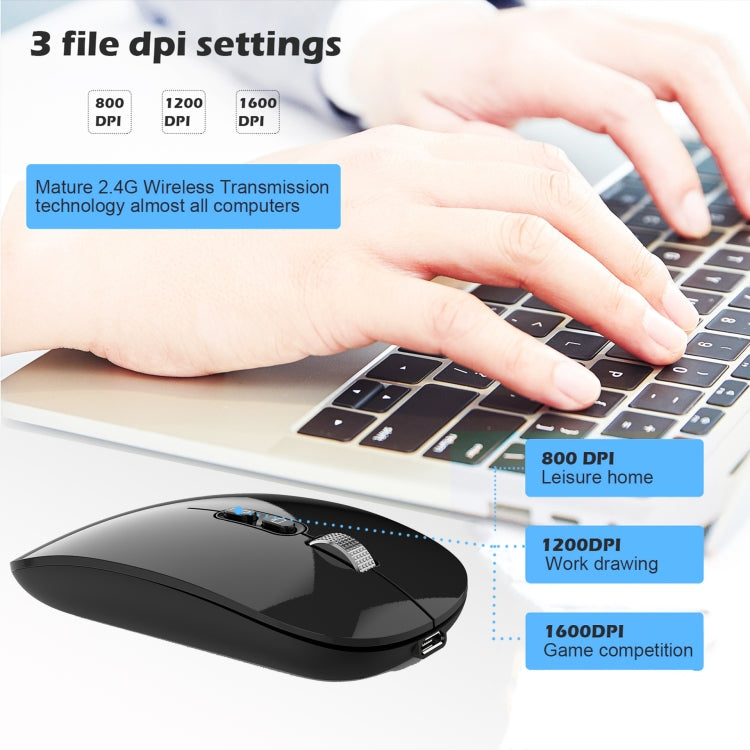 HXSJ M103 1600DPI UV Dual Mode 2.4GHz + Bluetooth 5.1 Wireless Rechargeable Mouse(Black) - Wireless Mice by HXSJ | Online Shopping South Africa | PMC Jewellery | Buy Now Pay Later Mobicred