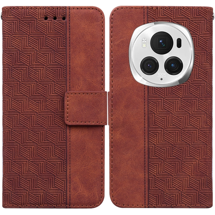 For Honor Magic6 Pro Geometric Embossed Leather Phone Case(Brown) - Honor Cases by PMC Jewellery | Online Shopping South Africa | PMC Jewellery | Buy Now Pay Later Mobicred