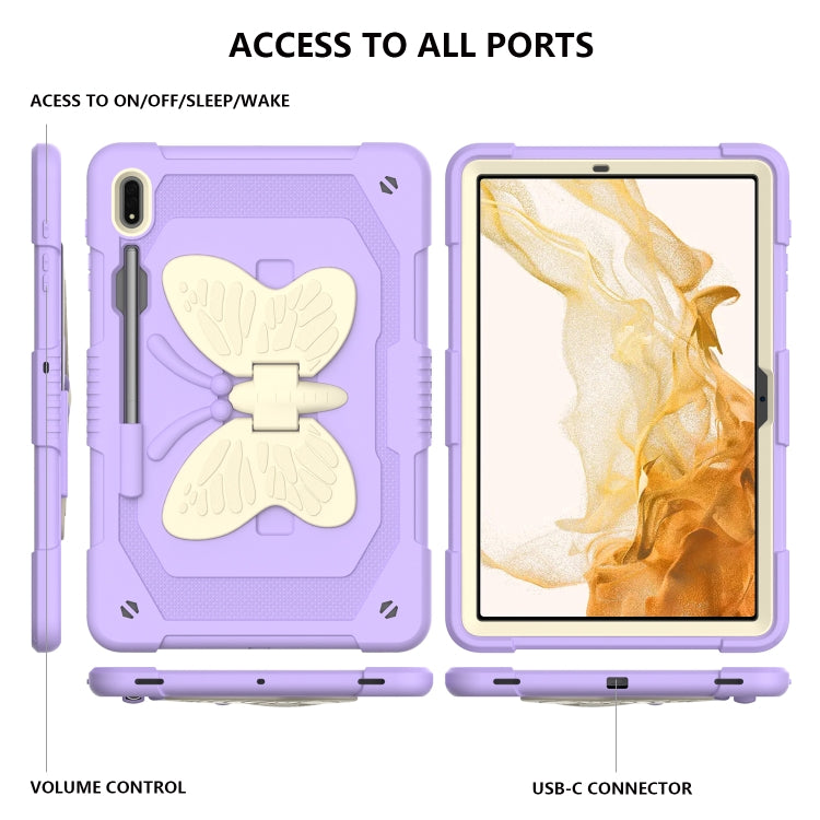 For Samsung Galaxy Tab S9+ Butterfly Kickstand Heavy Duty Hard Rugged Tablet Case(Beige+Raro Purple) - Galaxy Tab S9+ Cases by PMC Jewellery | Online Shopping South Africa | PMC Jewellery | Buy Now Pay Later Mobicred