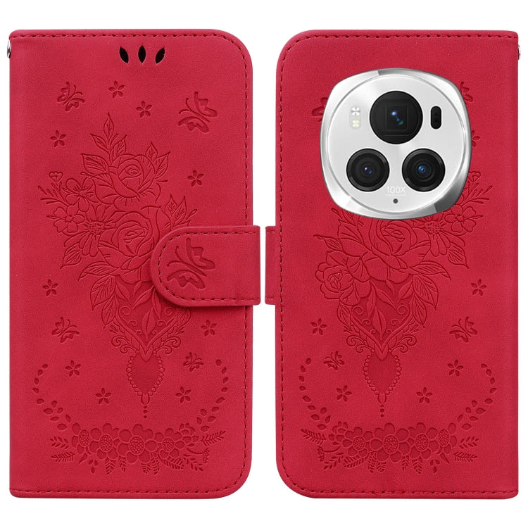 For Honor Magic6 Pro Butterfly Rose Embossed Leather Phone Case(Red) - Honor Cases by PMC Jewellery | Online Shopping South Africa | PMC Jewellery | Buy Now Pay Later Mobicred