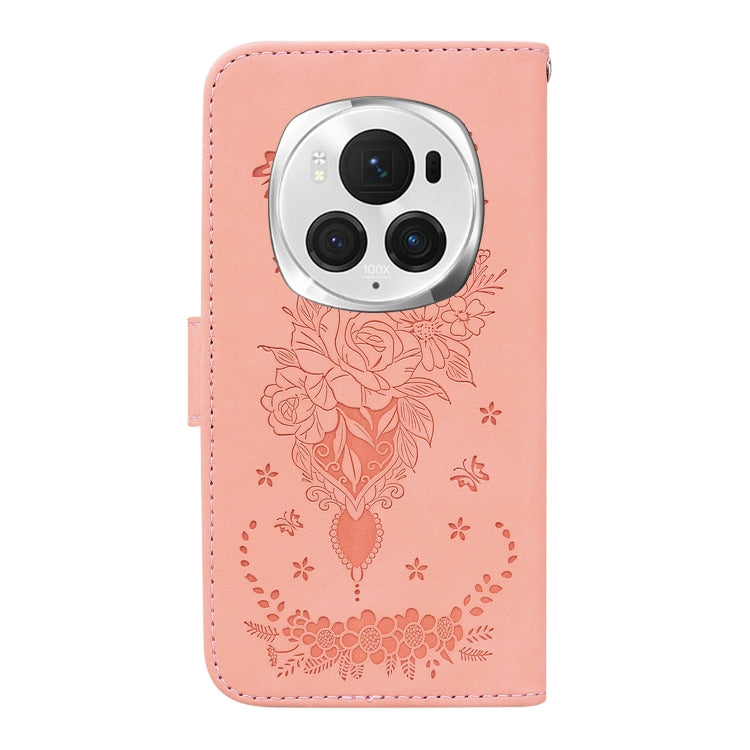 For Honor Magic6 Pro Butterfly Rose Embossed Leather Phone Case(Pink) - Honor Cases by PMC Jewellery | Online Shopping South Africa | PMC Jewellery | Buy Now Pay Later Mobicred