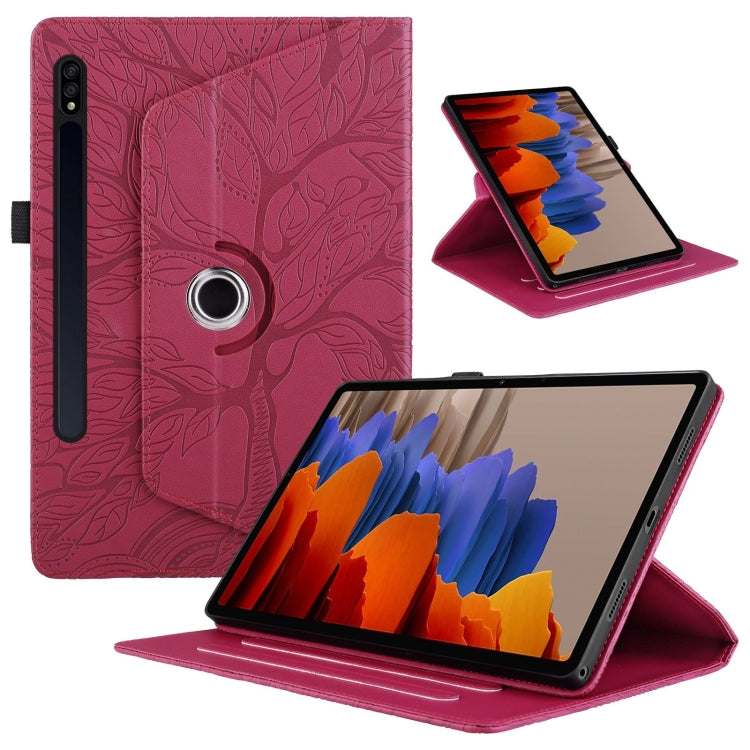 For Samsung Galaxy Tab S9 / S7 / S8 Tree Life Embossed Rotation Leather Tablet Case(Red) - Galaxy Tab S9 Cases by PMC Jewellery | Online Shopping South Africa | PMC Jewellery | Buy Now Pay Later Mobicred