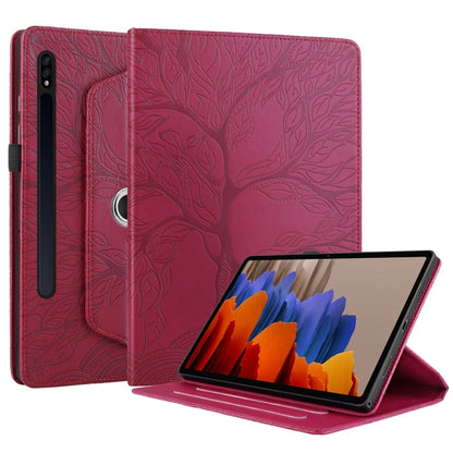 For Samsung Galaxy Tab S9+ / S8+ / S7+ Tree Life Embossed Rotation Leather Tablet Case(Red) - Tab A7 Lite T220 / T225 by PMC Jewellery | Online Shopping South Africa | PMC Jewellery | Buy Now Pay Later Mobicred