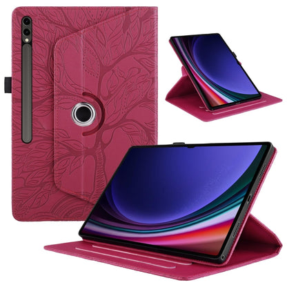 For Samsung Galaxy Tab S9 Ultra/S8 Ultra Tree Life Embossed Rotation Leather Tablet Case(Red) - Galaxy Tab S9 Ultra Cases by PMC Jewellery | Online Shopping South Africa | PMC Jewellery | Buy Now Pay Later Mobicred